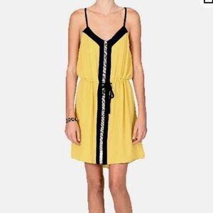 Umgee Yellow Spaghetti String Deep V-Neck Casual Summer Dress size Small